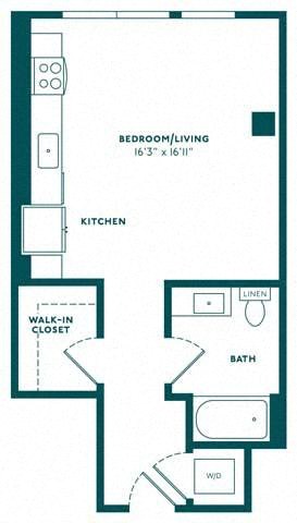 Floor plan for studio, 1 bath, 529 sqft